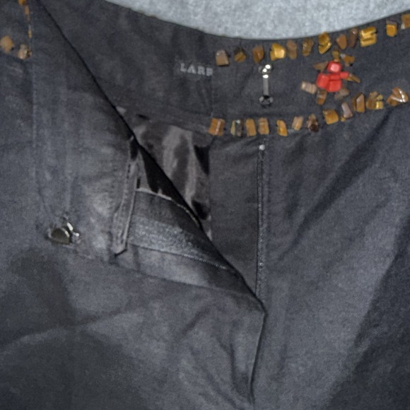 Larry Levine Linen blend Black Cropped Pants Beaded Embellished Waist 12 - Picture 6 of 14